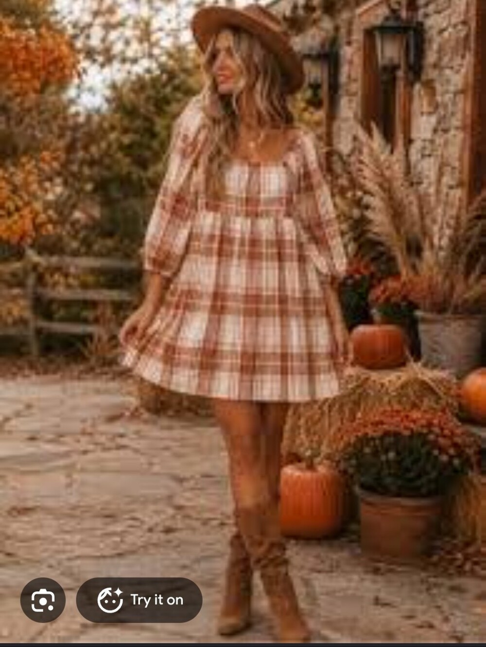 Monteau Plaid Puff Sleeve Mini Dress Rust Orange Fall Autumn S